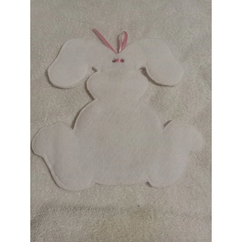 White Felt Bunny Easter Ornament Hoop Holder Pink‎ Bow Baby Shower Decor